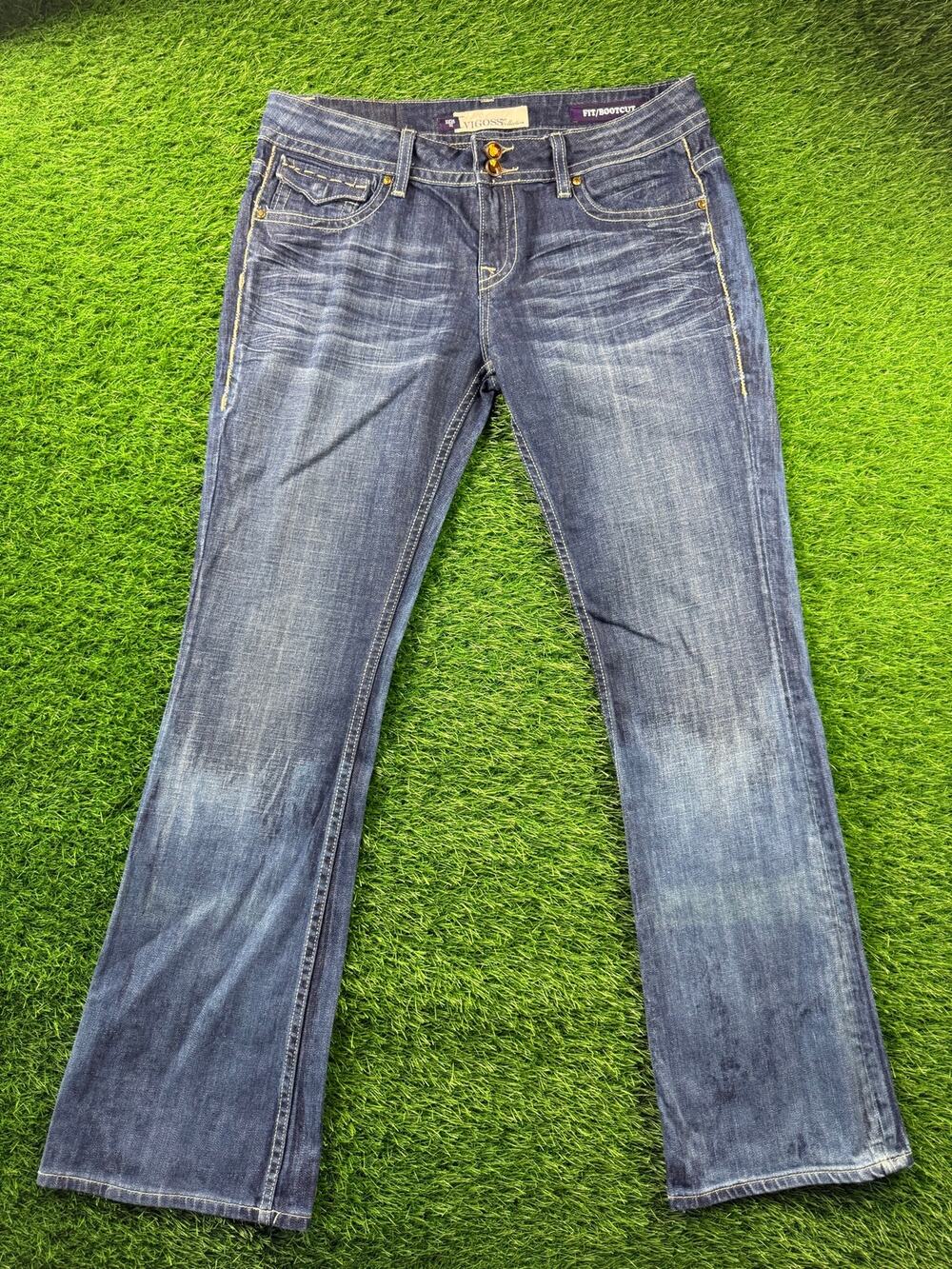 Vigoss Collection Womans Jean 32 13/14 Jewel Button Dark Wash Denim Bootcut Y2K
